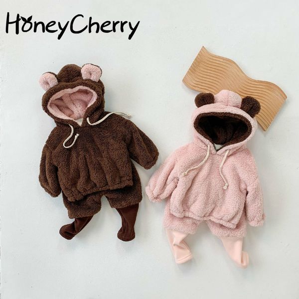 

2020 clothes for babies winter children's fleece cotton-padded two-piece cute children's suit 0930, White