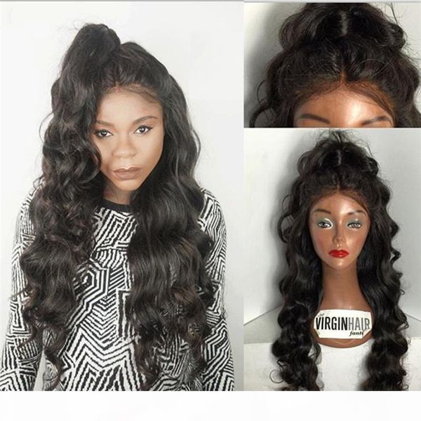 

malaysian human hair glueless full lace wigs with baby hair around part body wavy lace front wigs for black women, Black;brown