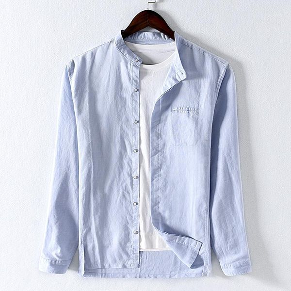

2020 spring cotton and linen shirts men brand summer shirt for men fashion blue shirt mens comfortable shirts male overhemd1, White;black