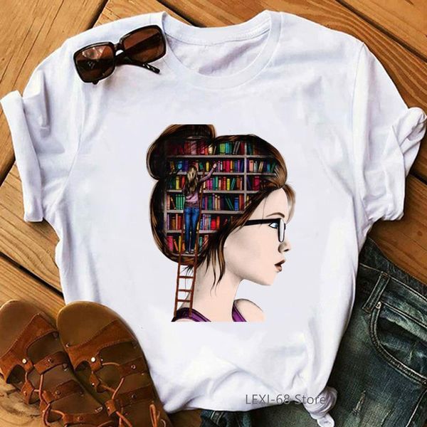 

love reading book girl printed tshirt femme 90s tumblr clothes summer autumn winter basic female t-shirt lady girl tees, White