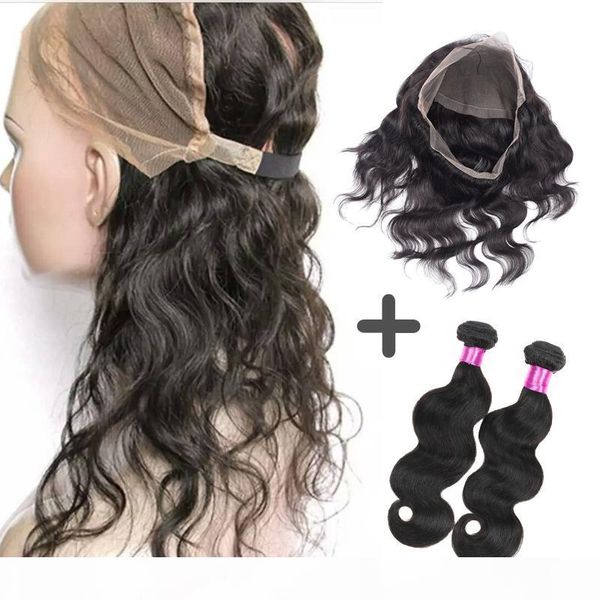 

360 lace frontal peruvian virgin body wave straight hair weaves human hair bundles with closure 360 lace frontal with bundles, Black;brown