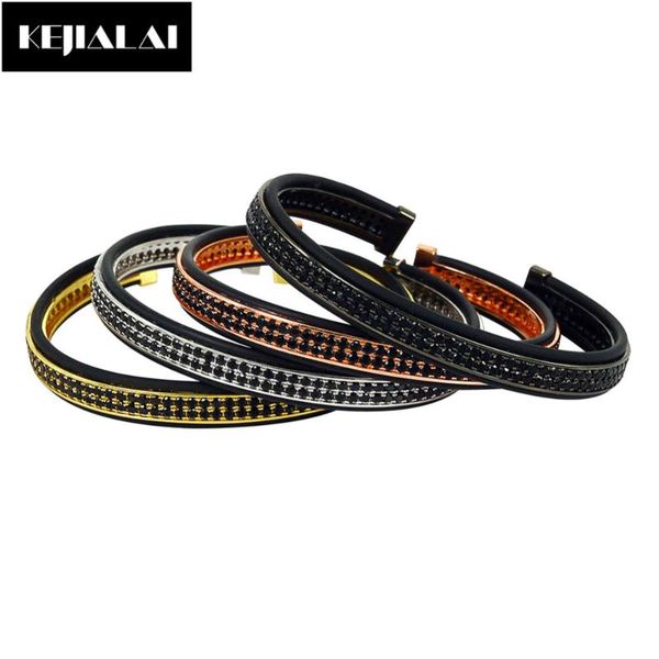 

bangle men leather bracelet double lines black zircon open cuff adjustable for women fashion jewelry high quality