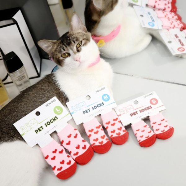 

new 4pcs/set cute puppy dog knit socks small dogs cotton anti-slip cat shoes for autumn winter indoor wear slip on protector1
