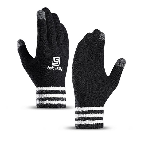 

new knit touch screen men women autumn winter velvet glove thickening wool outdoor riding warm couple mittens gloves, Blue;gray