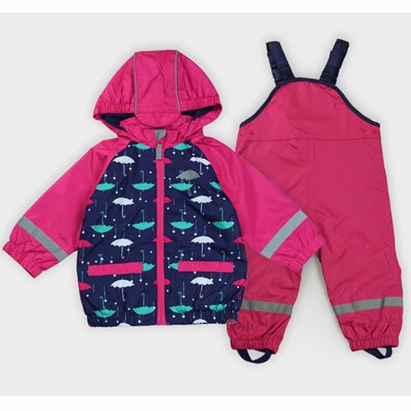 

baby waterproof windproof kids girls clothing suit+overalls child raincoat reflective coat warm polar fleece jacket y200325, White