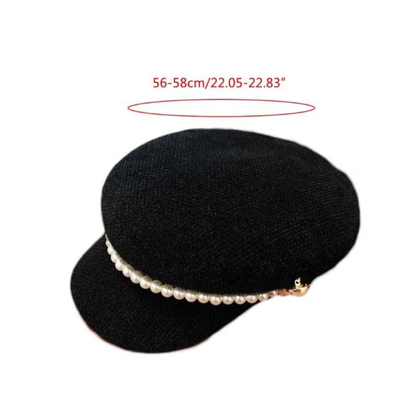 

women winter warm beanie navy hat pearl buttons beaded faux fur visors beret cap u90e, Blue;gray