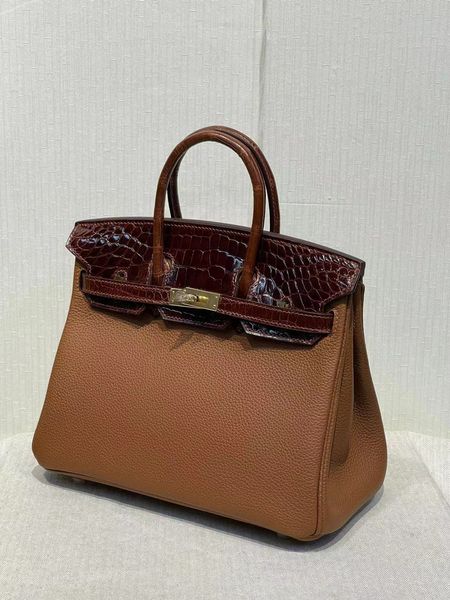 

touch crocodile handle+togo leather,brand purse,25cm,fully handmade quality, wax thread,blue color,wholesale price,temperally have in stock