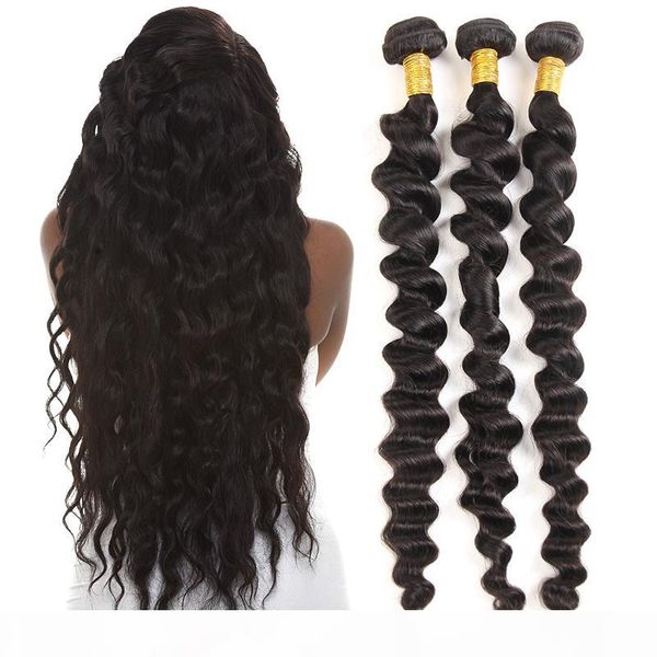 

loose deep wave remy human hair brazilian hair weave bundles with 4*4 closure peruvian hair bundles, Black
