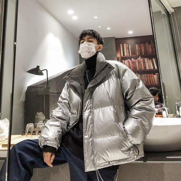 

korea silver coat down jacket male easy ins popular logo eiderdown outerwear white duck down handsome men's clothing1, Black