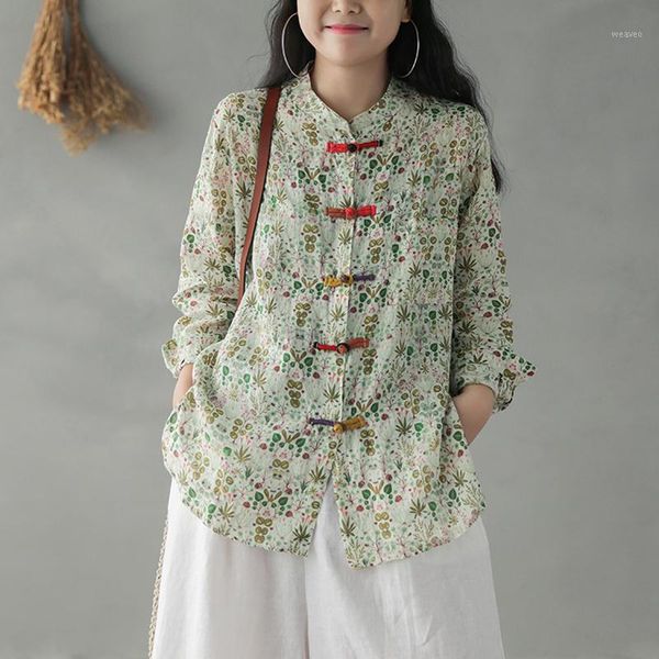 

johnature spring summer ramie retro long sleeve shirt 2020 new print loose leisure all-match women chinese style shirts1, White