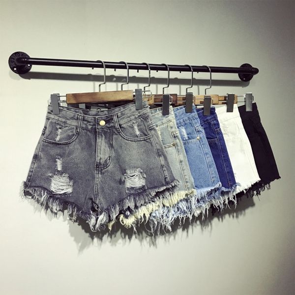 

thoshine brand summer style women ripped hole denim pants female high waist mini short jeans lady bottoms plus size 6xl y200822, Blue