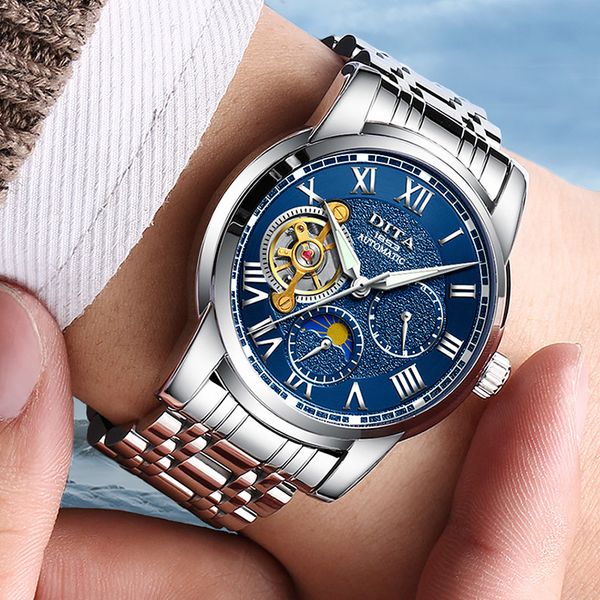 

european and american fashion high-end dita watch mens hollow automatic mechanical watch factory direct sales live watch fashion gener, Slivery;brown