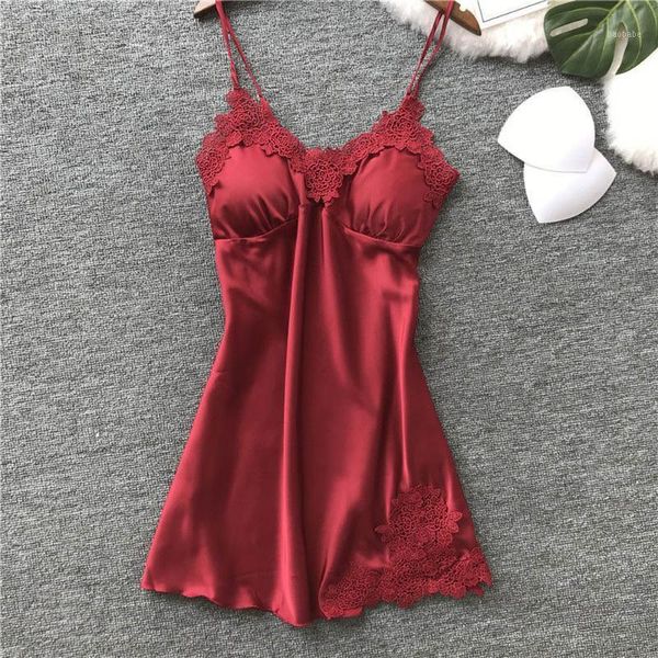 

women nightwear home suit bathrobe mujer sleepwear lingerie silk satin robe&gown ladies v-neck lace nightdress#w1, Black;red