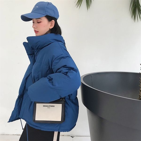 

winter bubble coat women thick warm puffer down jacket female quilted coat casual fashion overcoat korean style black blue white 201217