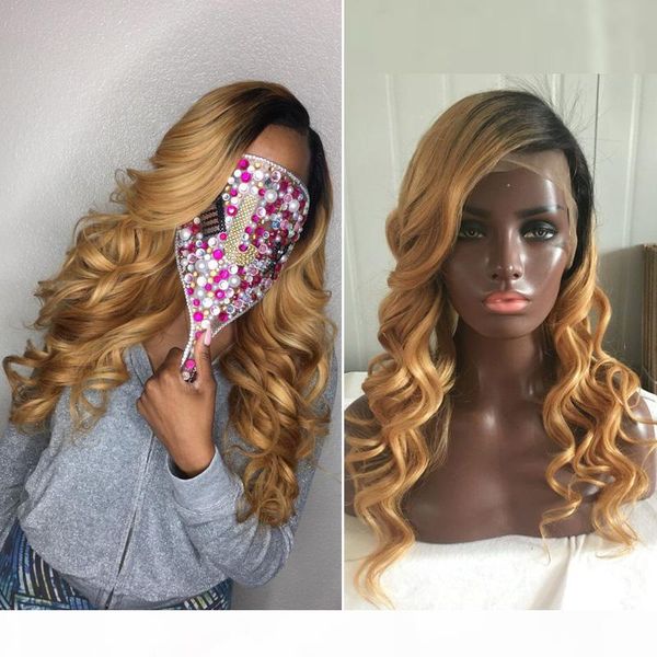 

#t1b 27 two tone lace front wig glueless full lace human hair wigs for black women virgin hair body wave honey blonde wigs, Black;brown