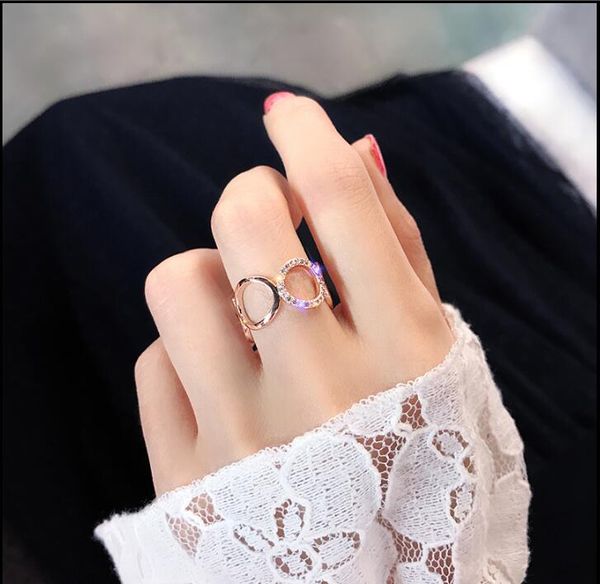 

2020 the new korean sparkling rhinestone gold ring for women stylish opening with adjustable size jz-004, Golden;silver