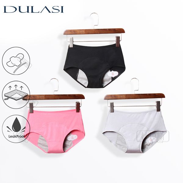 

menstrual panties period physiological pants female cotton leak proof underwear breathable briefs for girls warm 3 pcs/lot 201112, Black;pink
