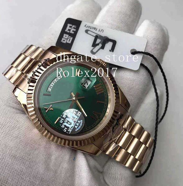 

mechanical watch+box mens u1 factory 40mm rose gold men automatic self-wind sweeping movement watches day date men's sport watches, Slivery;brown