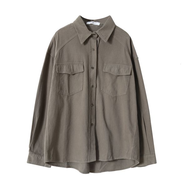 

new 2021 women spring cotton turn down collar with pocket womens and blouses white shirt blusas roupa feminina il4p