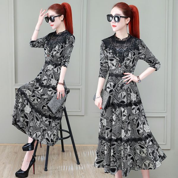 

w8l0y 02h620159 для новых женщин с 2020 slim fit с lace шить печать 02h620159 новый для женщин осень 2020 slim fit осенью платье dresslac, Black;gray