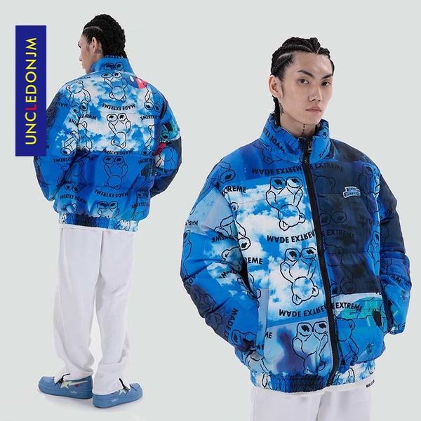 

uncledonjm 20aw multi-colour parkas jacket bomber thick coat male parkas high street jackets hip hop loose outerwear me-l209, Black