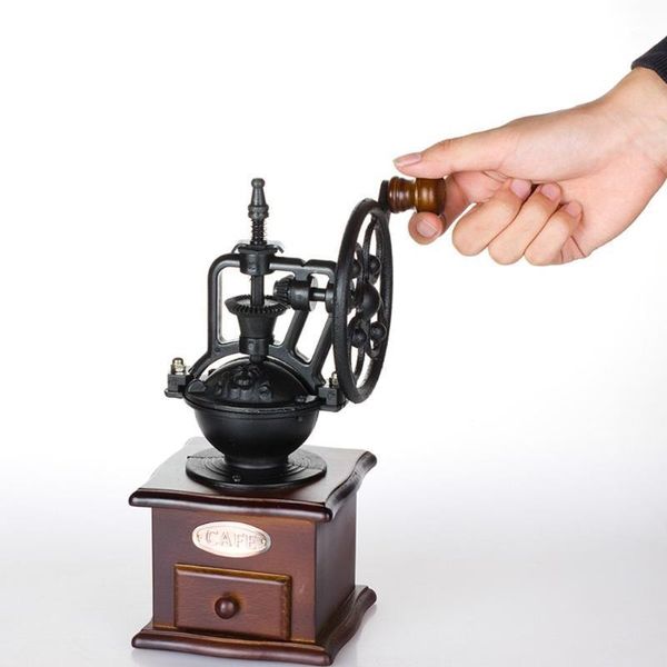 

electric coffee grinders vintage wheel design manual grinder with ceramic movement retro wooden mill for home decoration1