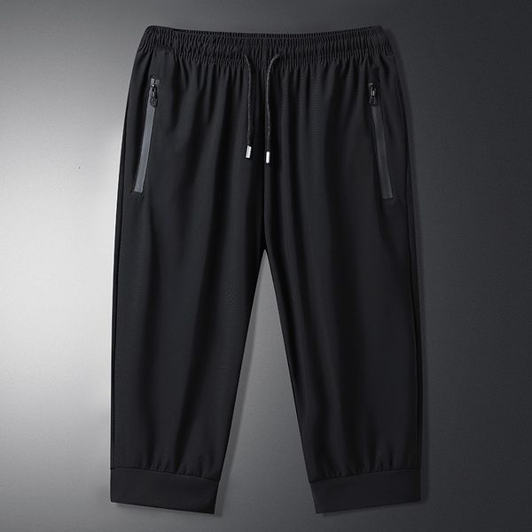 

summer ice silk capris men's casual loose stretch sports shorts plus fat oversized beach pants, White;black