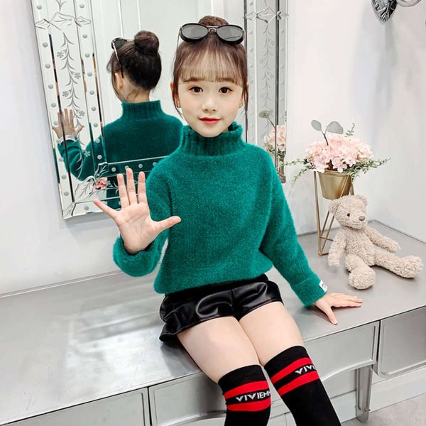 

children's wear girl's turtleneck sweater winter new cuhk korean little girl pullover solid color top, Blue
