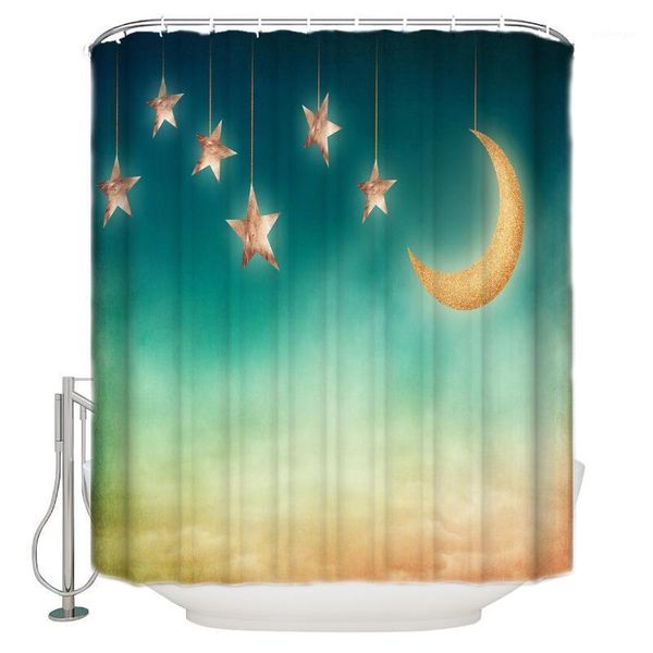 

moon stars night shower curtain waterproof polyester bath curtain1