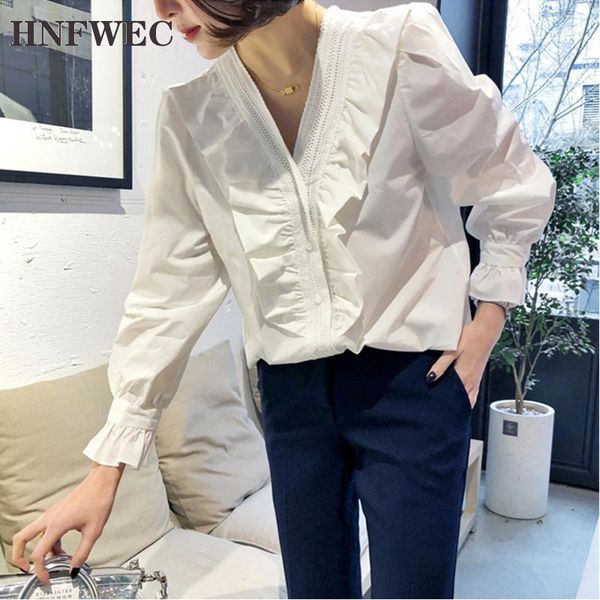 

2019 autumn new sweet style long-sleeved irregular ruffles women blouse loose casual women white shirt t0521