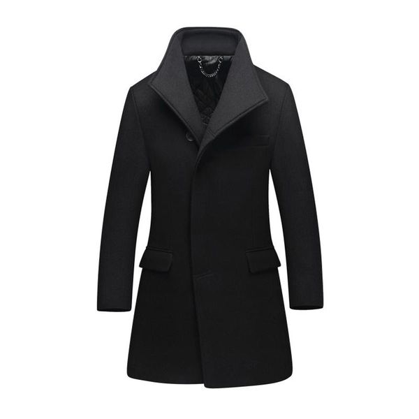 

men's wool & blends 2021 winter casual good quality long coat, Black