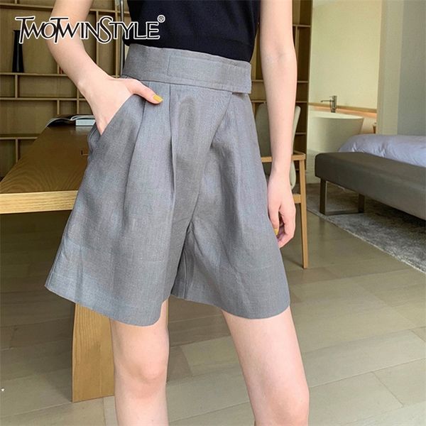 

twotwinstyle summer loose women's shorts high waist ruched large size solid wide leg short female 2020 fashion clothing tide t200701, White;black