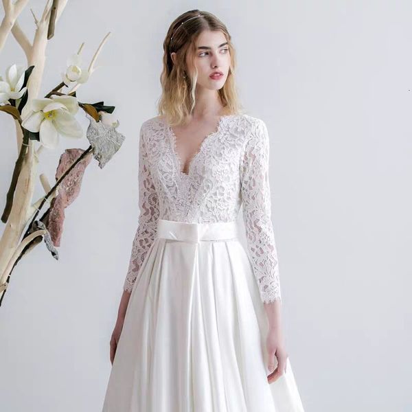 

2021 new elegant wedding dresses sleeves low-cut v eub6, Blue;red