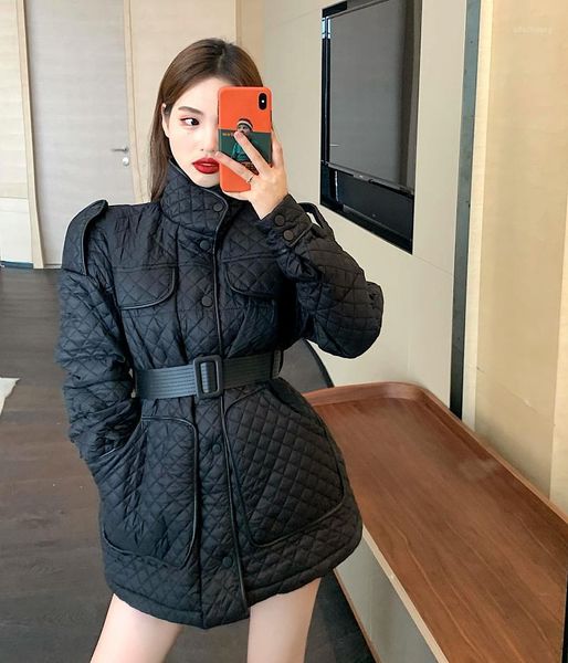 

women's winter jacket down cotton jackets korean style woman parkas 2020 waist mid-length coat female manteau femme lxr11641, Black