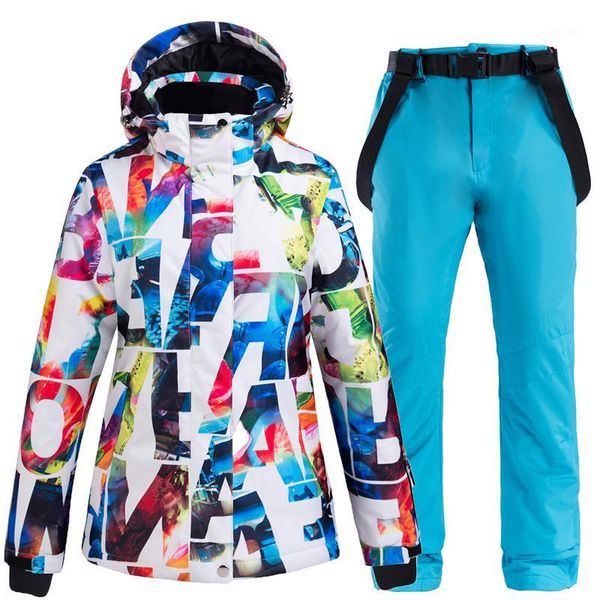 Skianzüge Dicker, warmer Skianzug für Damen, winddicht, wasserdicht, Outdoor-Schneejacken und -hosen, Snowboardbekleidung, Marke1