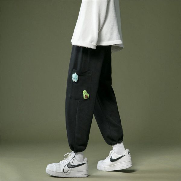 

2021 new autumn and winter male sweatshirt loose velvet heavy sports tide pants make white belt tlj6, Black