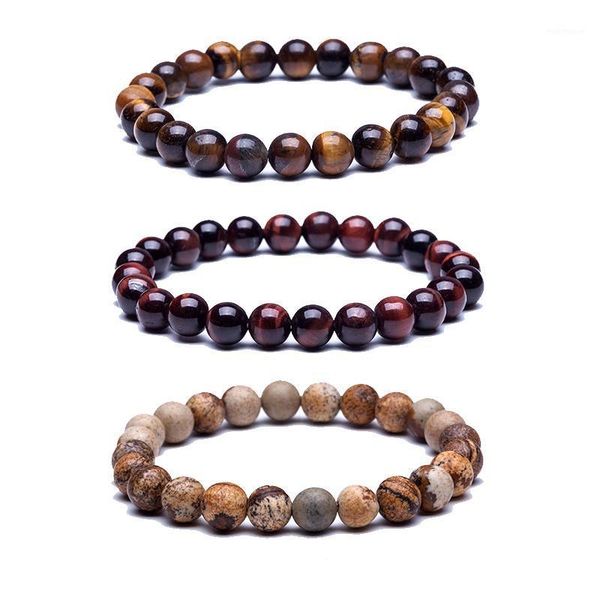 

natural stone beads bracelets tiger eye buddha lava round beads elasticity rope bracelets for women & men jewelry1, Black