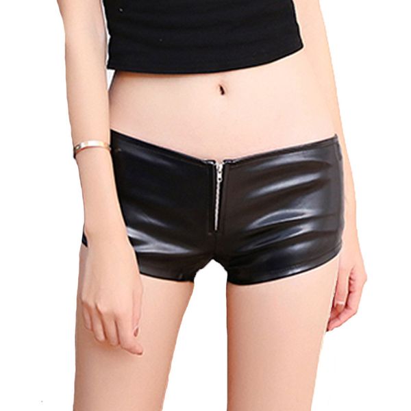 

2021 summer low waist pants patent super stage women's leather shorts, White;black