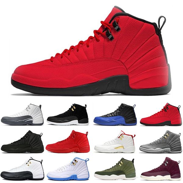 

hipping jumpman 12 12s men basketball shoes taxi game royal flu game bulls black white mens trainers sports sneakers size 7-13