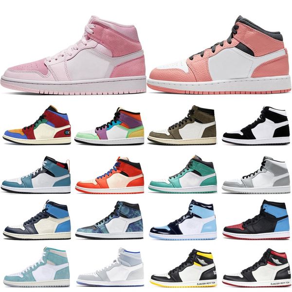 

classic 1s men womens basketball shoes unc turbo green digital pink mid gs pink quartz unc to chicago sport trainers sneakers size 36-46