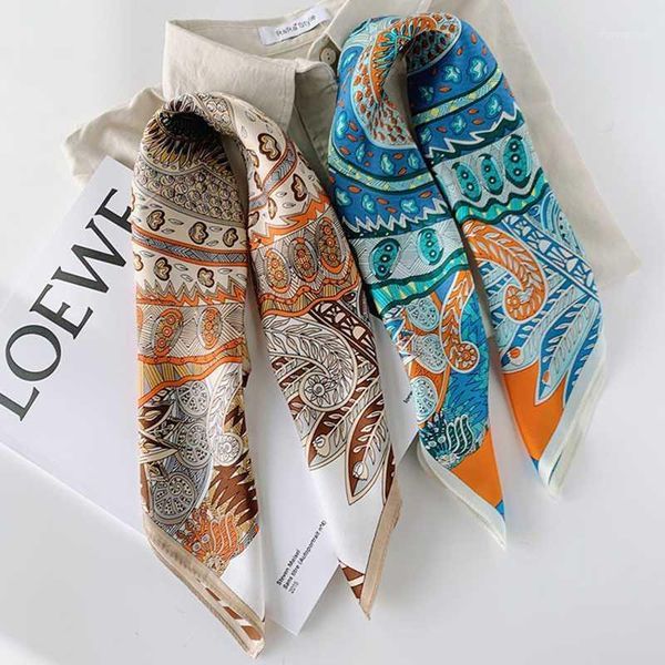 

&dolphin women small square scarves 53x53cm 100% real silk euporean pattern blue bandanas suit decoration headbands kerchief1, Blue;gray