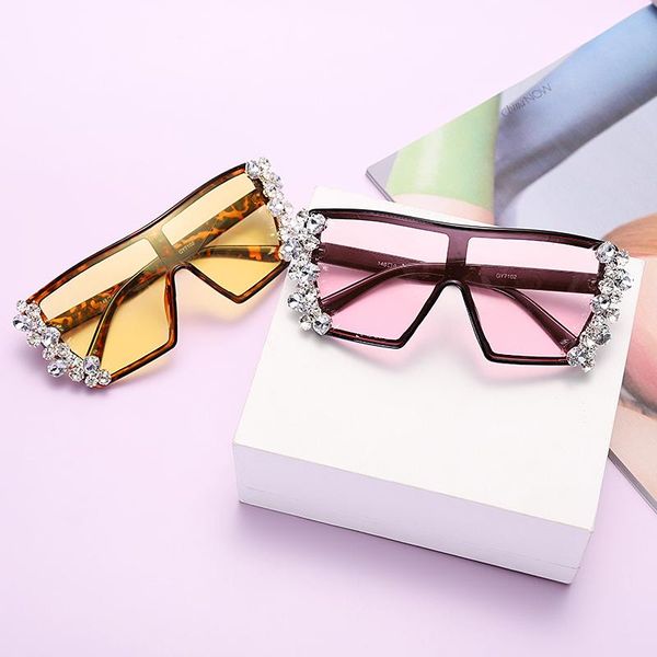 

sunglasses oversized diamond ladies 2021 spring luxury fashion leopard print gradient color retro punk glasses uv400, White;black