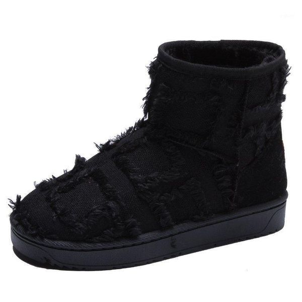 

snow boots women's winter new style color fringe plus velvet warm short boots women's shoes1, Black