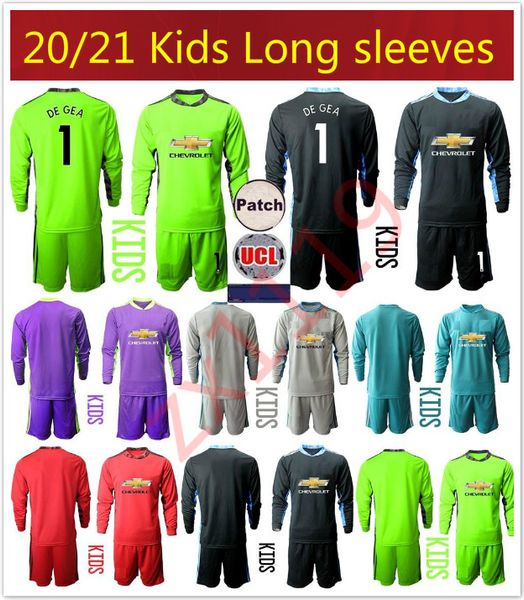 

2020 2021 длинные рукава youth kids комплект s.romero вратарские трикотажные изделия футбола 20 21 # 1 дэвид де хеа хранитель футбол мальчик, Black
