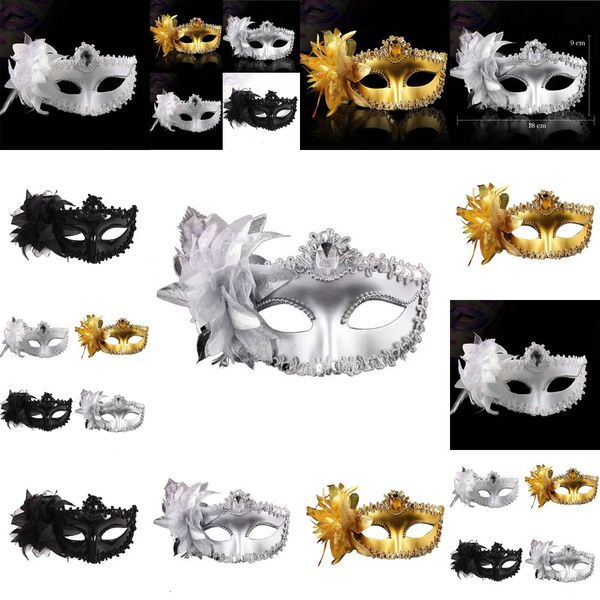 

fashion women hallowmas venetian eye masquerade masks with flower feather easter dance party holiday mask