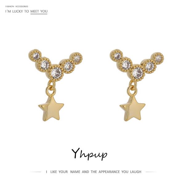 

stud yhpup korean star earrings exquisite shiny cubic zirconia small gold metal jewelry for women aros mujer oreja 2021, Golden;silver
