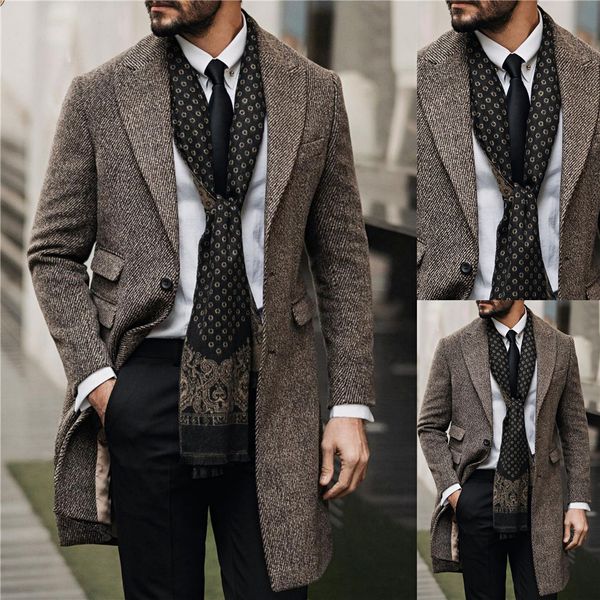 

winter tweed men suits for wedding groom tuxedos custom made fashion long coat suit party prom blazer only one jacket, Black;gray