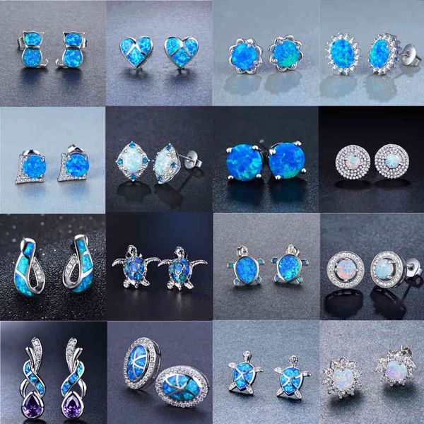 

2021 vintage stud earrings for women jewelry accessories engagement anniversary fashion imitation blue fire opal, Golden