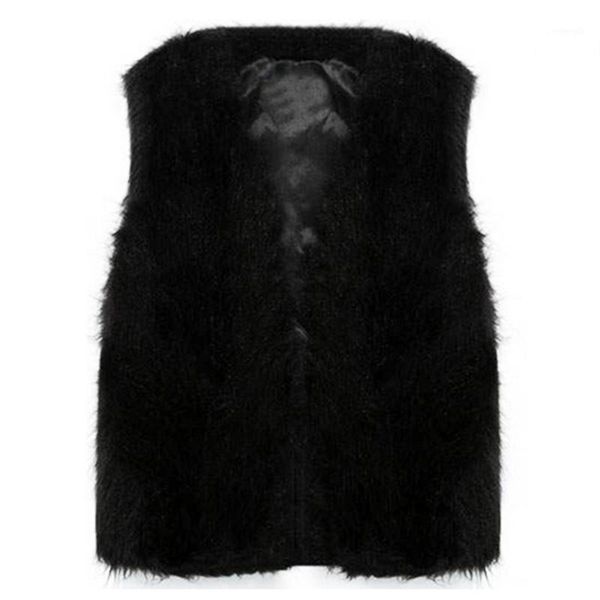 

women faux fur ladies sleeveless vest waistcoat jacket coat outwear1, Black;white