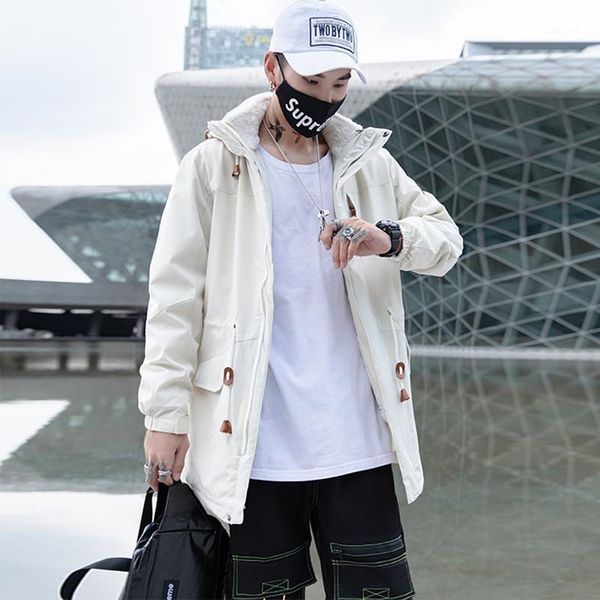 

2020 autumn winter trench coat men jackets casual outwear windbreaker jacket with plush insided long winter coats large size 5xl1, Tan;black